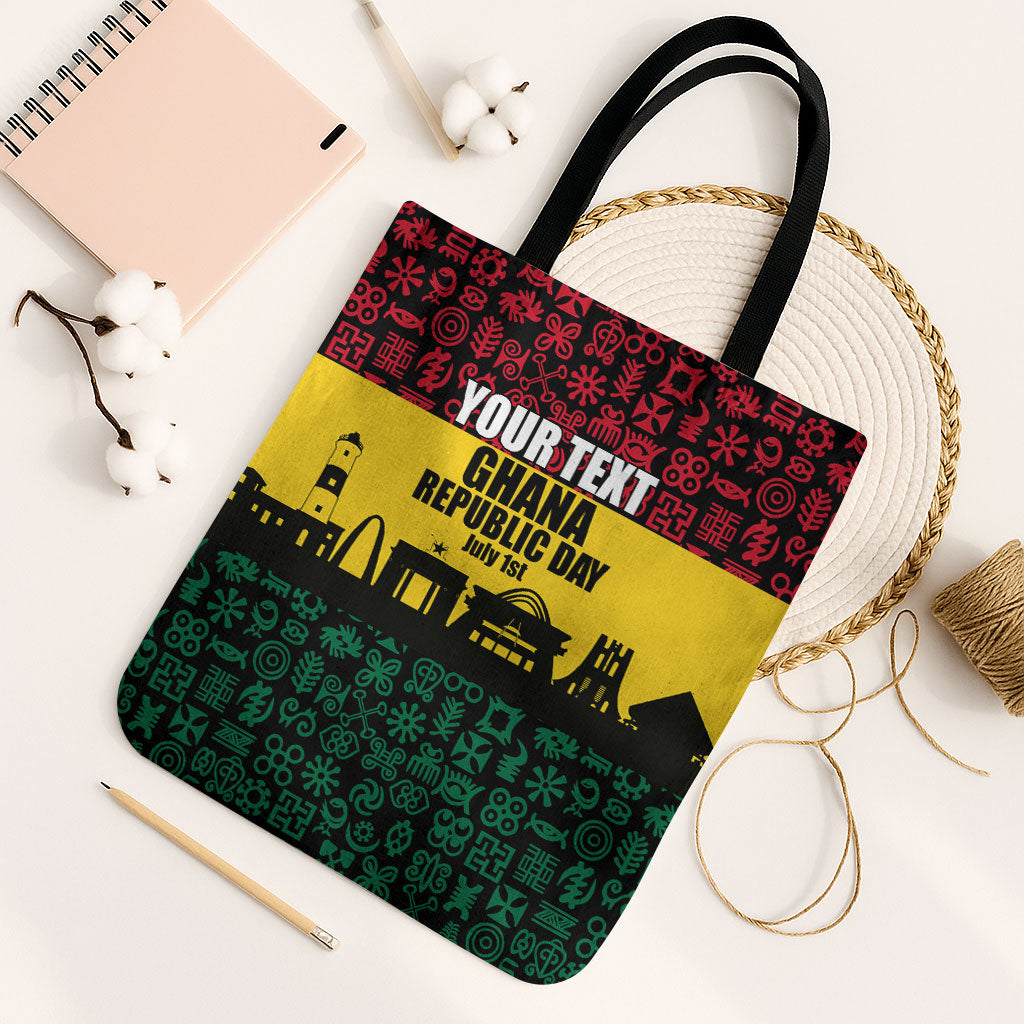 Personalized Ghana Republic Day Tote Bag Adinkra Pattern Heritage Silhouette African Culture Art