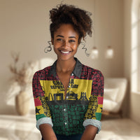 Personalized Ghana Republic Day Women Casual Shirt Adinkra Pattern Heritage Silhouette African Culture Art