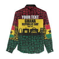 Personalized Ghana Republic Day Women Casual Shirt Adinkra Pattern Heritage Silhouette African Culture Art