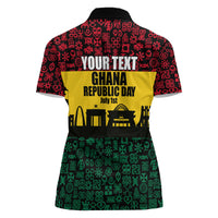 Personalized Ghana Republic Day Women Polo Shirt Adinkra Pattern Heritage Silhouette African Culture Art