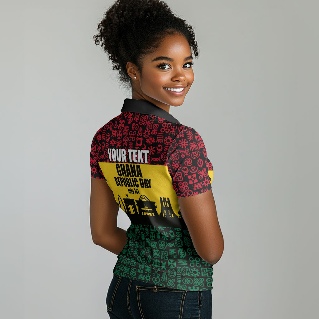 Personalized Ghana Republic Day Women Polo Shirt Adinkra Pattern Heritage Silhouette African Culture Art