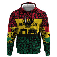 Personalized Ghana Republic Day Zip Hoodie Adinkra Pattern Heritage Silhouette African Culture Art