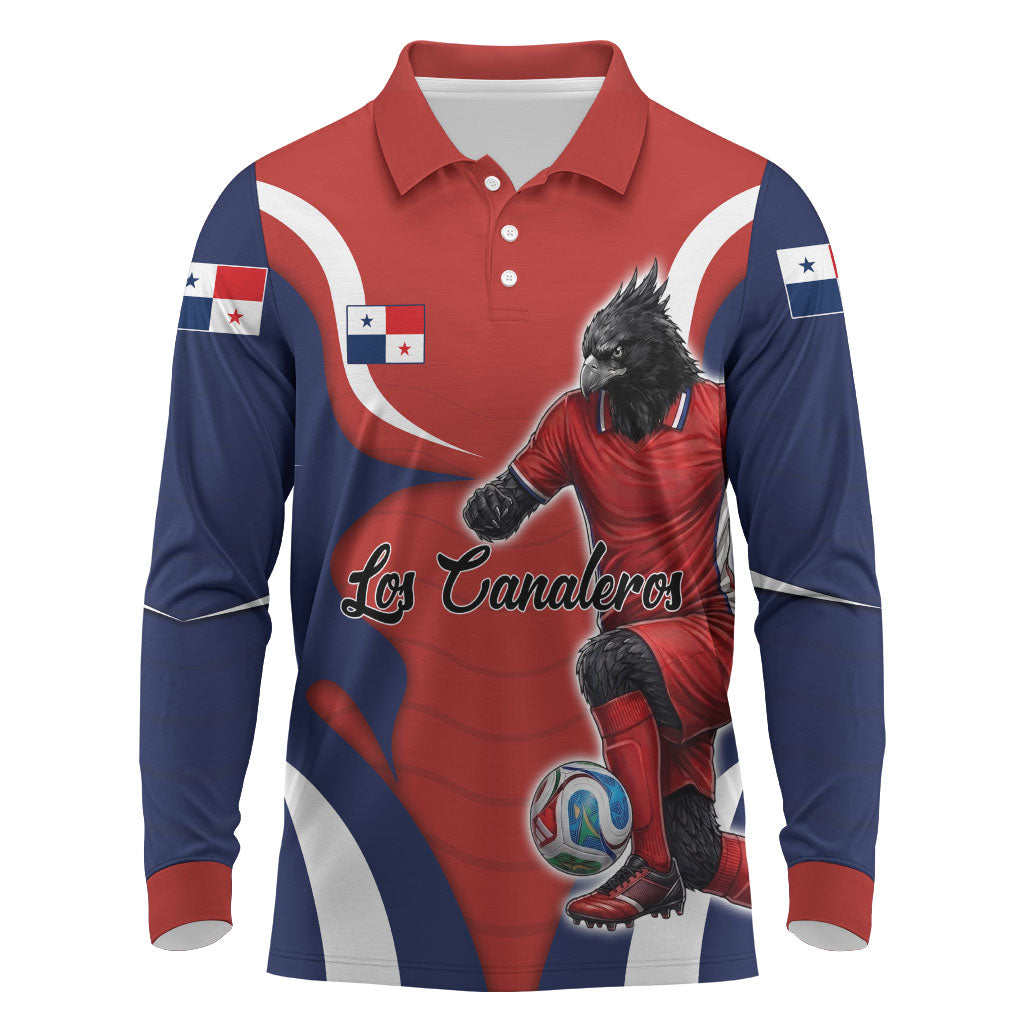 Personalized Panama Soccer Los Canaleros Long Sleeve Polo Shirt Football Harpy Eagle Mascot