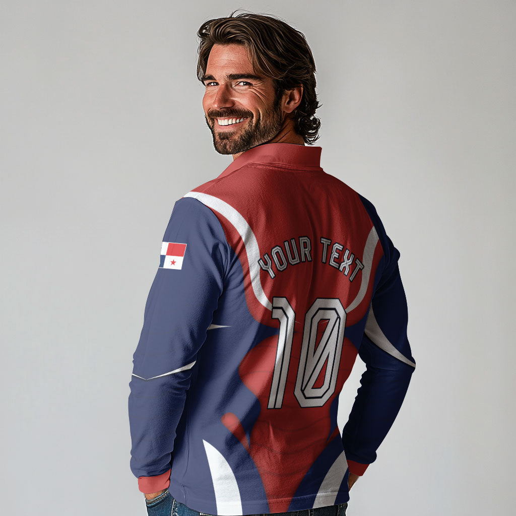 Personalized Panama Soccer Los Canaleros Long Sleeve Polo Shirt Football Harpy Eagle Mascot