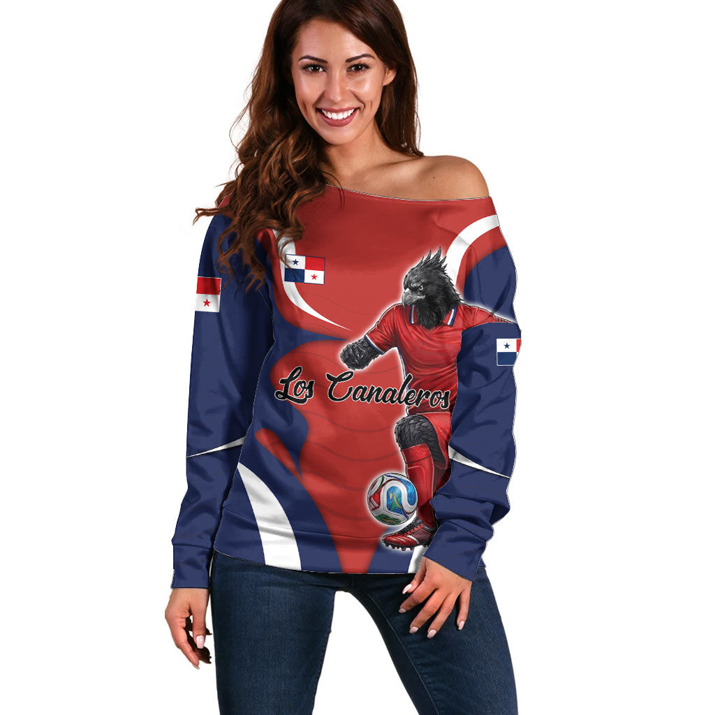 Personalized Panama Soccer Los Canaleros Off Shoulder Sweater Football Harpy Eagle Mascot