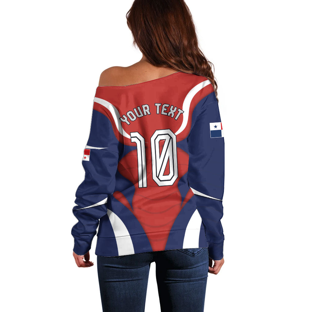 Personalized Panama Soccer Los Canaleros Off Shoulder Sweater Football Harpy Eagle Mascot
