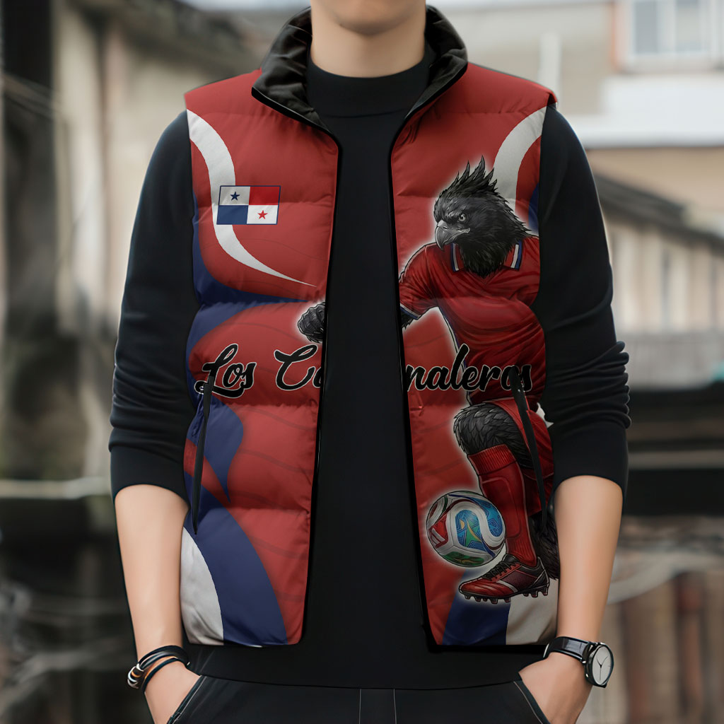 Personalized Panama Soccer Los Canaleros Sleeveless Puffer Jacket Football Harpy Eagle Mascot