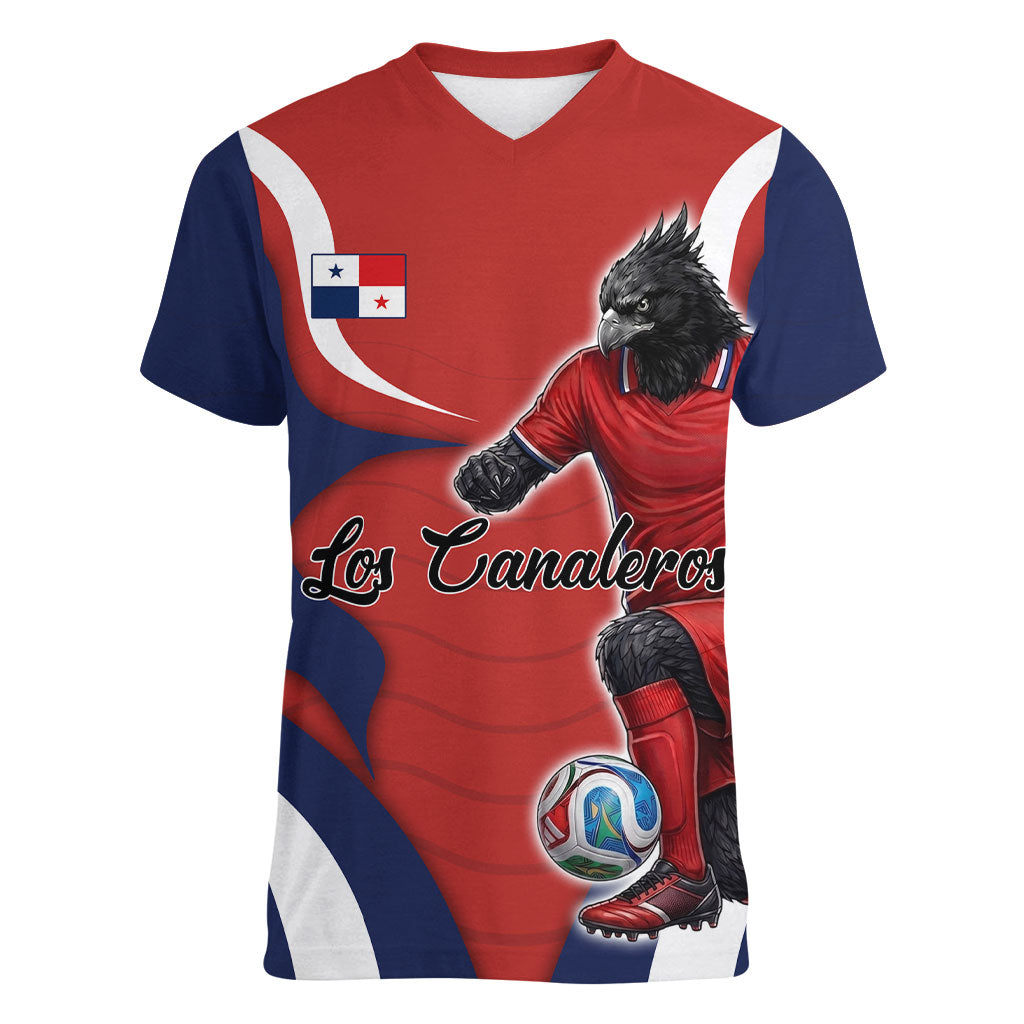 Personalized Panama Soccer Los Canaleros Women V-Neck T-Shirt Football Harpy Eagle Mascot