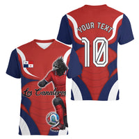 Personalized Panama Soccer Los Canaleros Women V-Neck T-Shirt Football Harpy Eagle Mascot
