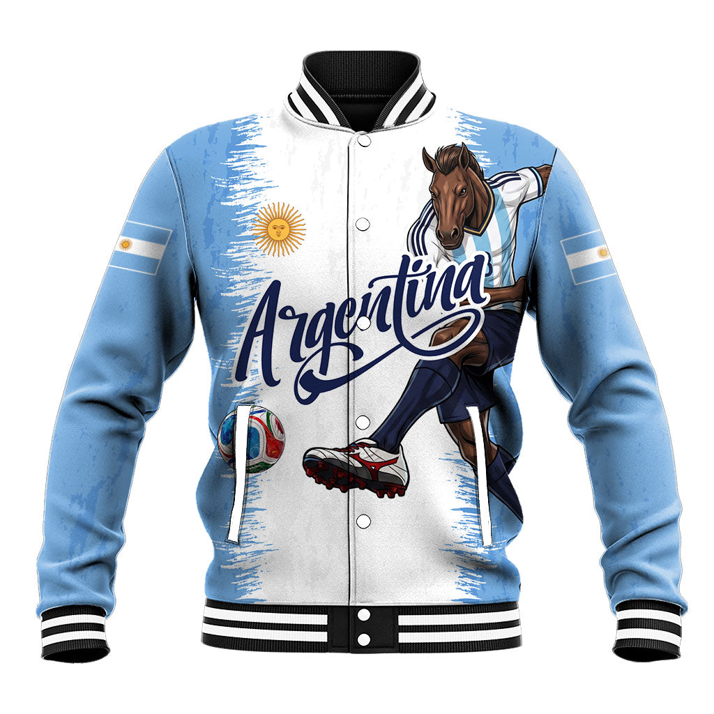 Personalized Argentina Football La Seleccion Baseball Jacket Argentinian Horse Soccer Mascot Patriotic Grunge