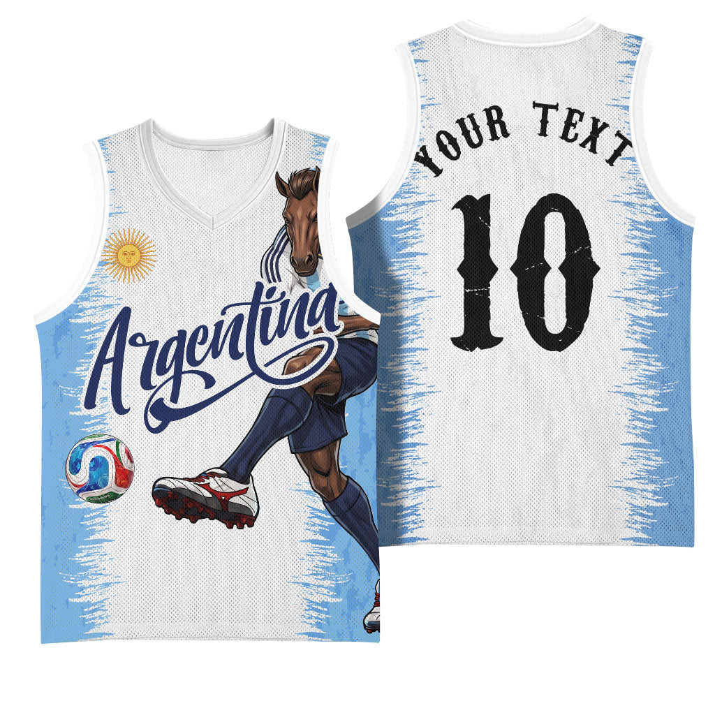 Personalized Argentina Football La Seleccion Basketball Jersey Argentinian Horse Soccer Mascot Patriotic Grunge