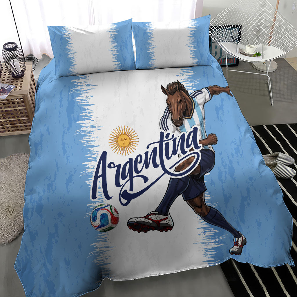 Argentina Football La Seleccion Bedding Set Argentinian Horse Soccer Mascot Patriotic Grunge