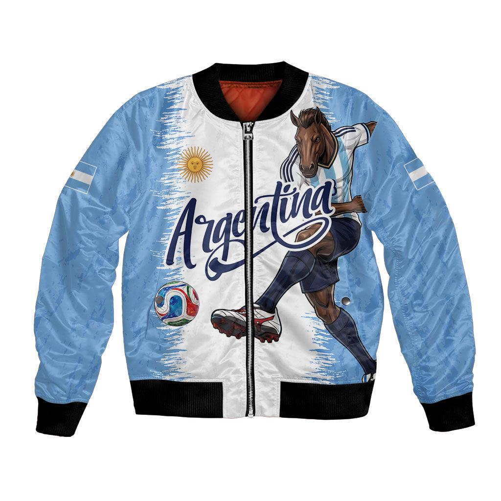 Personalized Argentina Football La Seleccion Bomber Jacket Argentinian Horse Soccer Mascot Patriotic Grunge