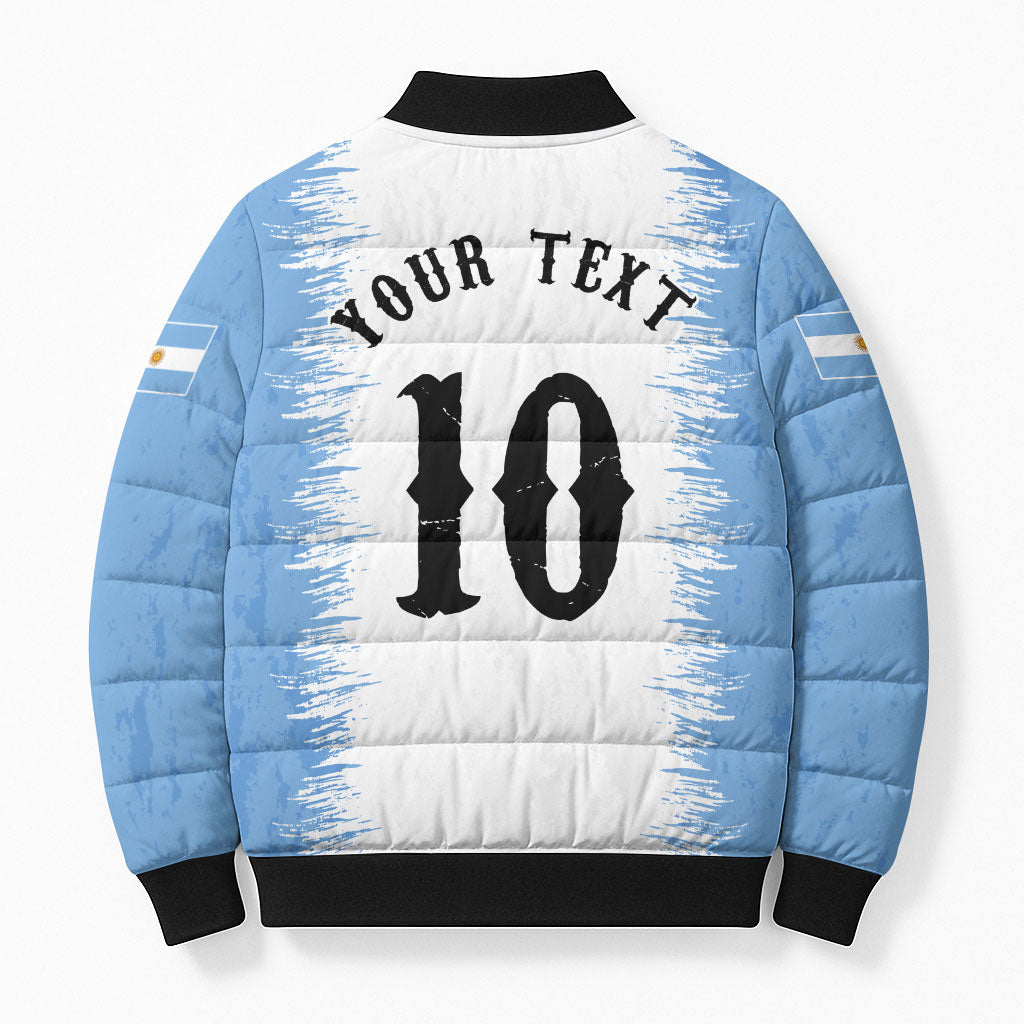 Personalized Argentina Football La Seleccion Bomber Puffer Jacket Argentinian Horse Soccer Mascot Patriotic Grunge