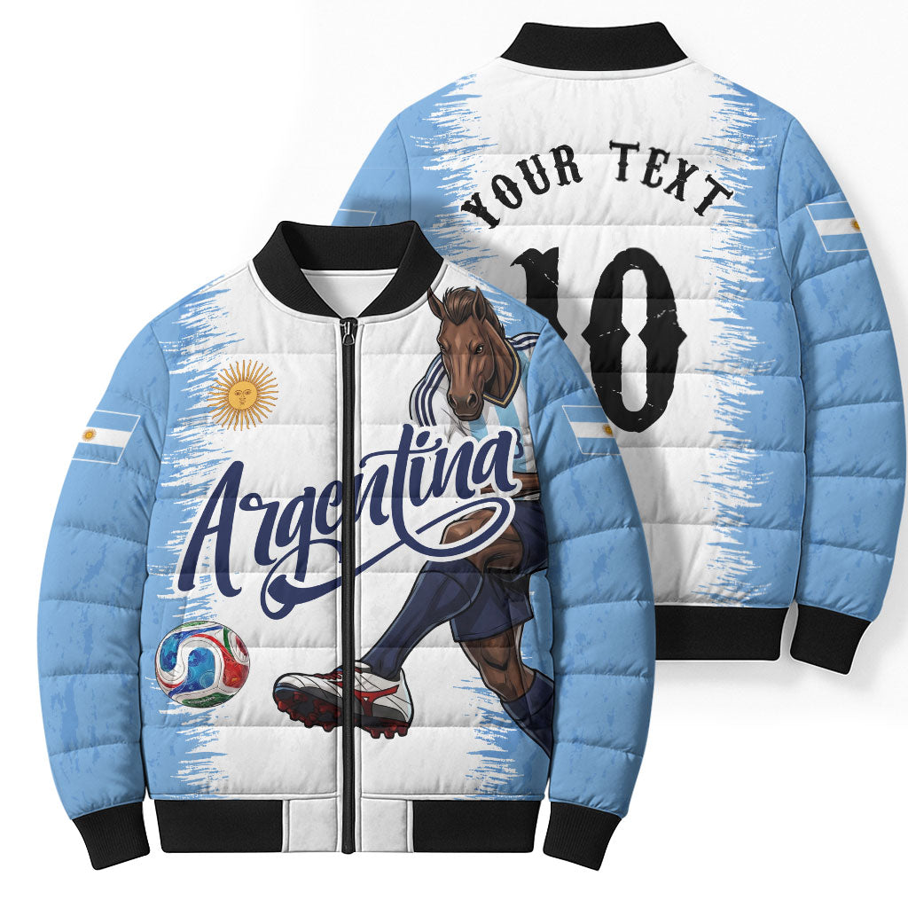 Personalized Argentina Football La Seleccion Bomber Puffer Jacket Argentinian Horse Soccer Mascot Patriotic Grunge