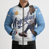 Personalized Argentina Football La Seleccion Bomber Puffer Jacket Argentinian Horse Soccer Mascot Patriotic Grunge