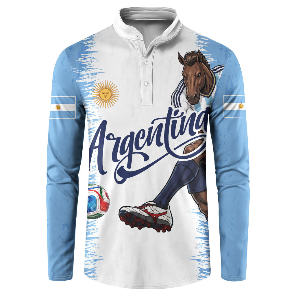 Personalized Argentina Football La Seleccion Button Sweatshirt Argentinian Horse Soccer Mascot Patriotic Grunge