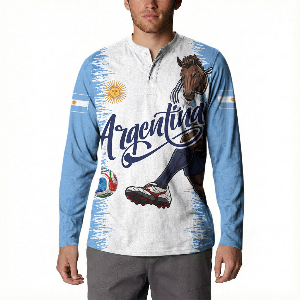 Personalized Argentina Football La Seleccion Button Sweatshirt Argentinian Horse Soccer Mascot Patriotic Grunge