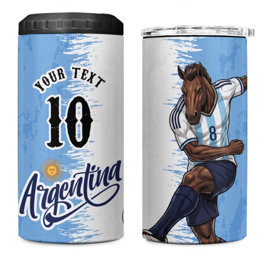 Personalized Argentina Football La Seleccion 4 in 1 Can Cooler Tumbler Argentinian Horse Soccer Mascot Patriotic Grunge