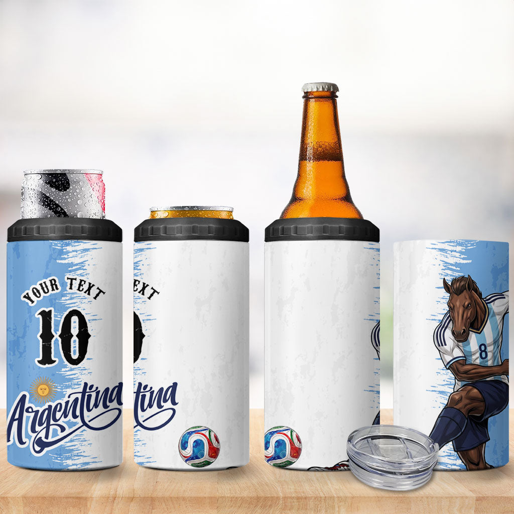 Personalized Argentina Football La Seleccion 4 in 1 Can Cooler Tumbler Argentinian Horse Soccer Mascot Patriotic Grunge