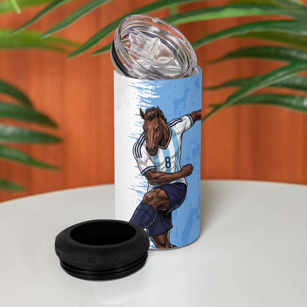 Personalized Argentina Football La Seleccion 4 in 1 Can Cooler Tumbler Argentinian Horse Soccer Mascot Patriotic Grunge