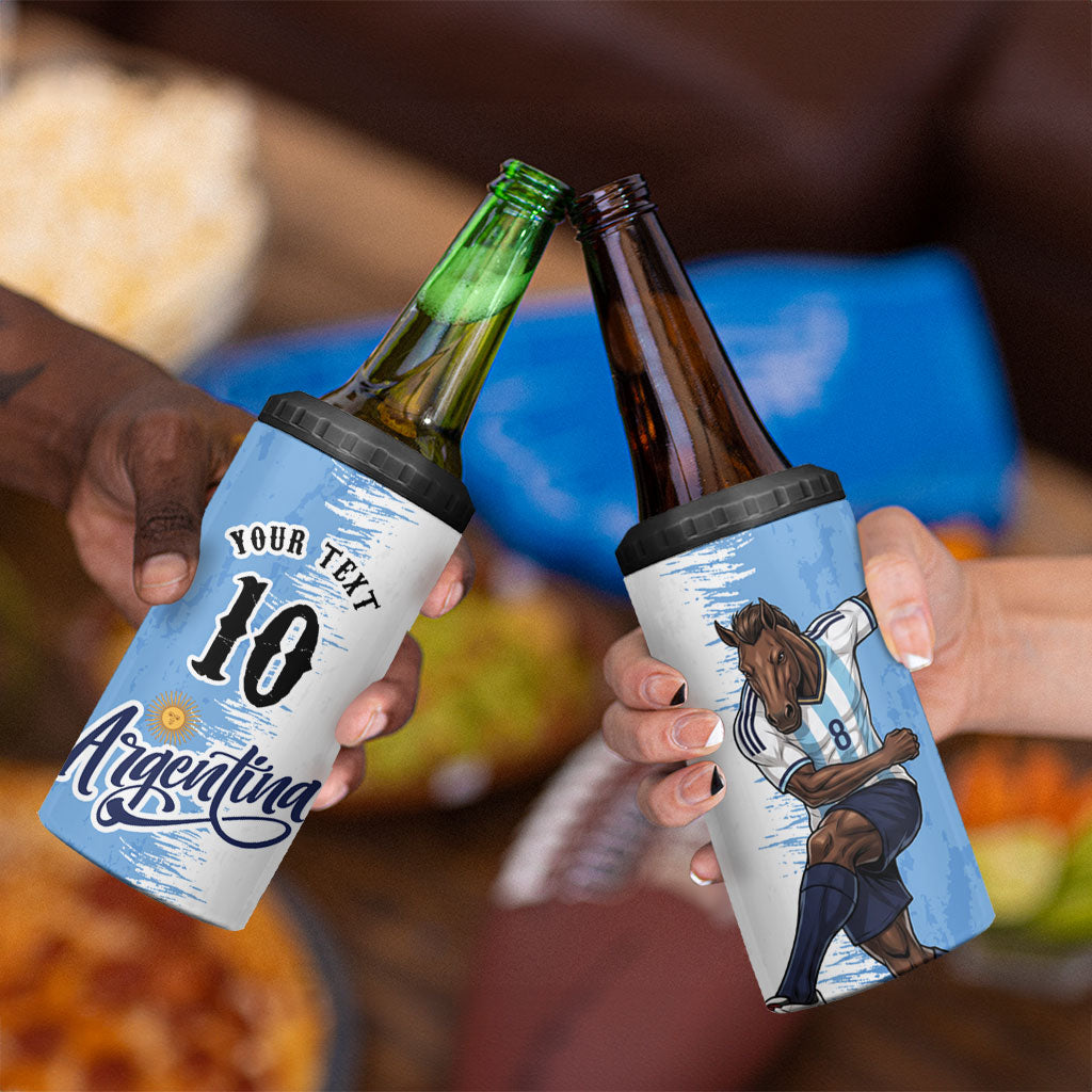 Personalized Argentina Football La Seleccion 4 in 1 Can Cooler Tumbler Argentinian Horse Soccer Mascot Patriotic Grunge