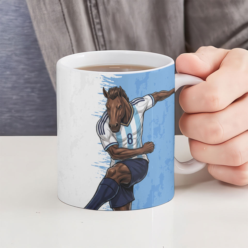 Personalized Argentina Football La Seleccion Ceramic Mug Argentinian Horse Soccer Mascot Patriotic Grunge