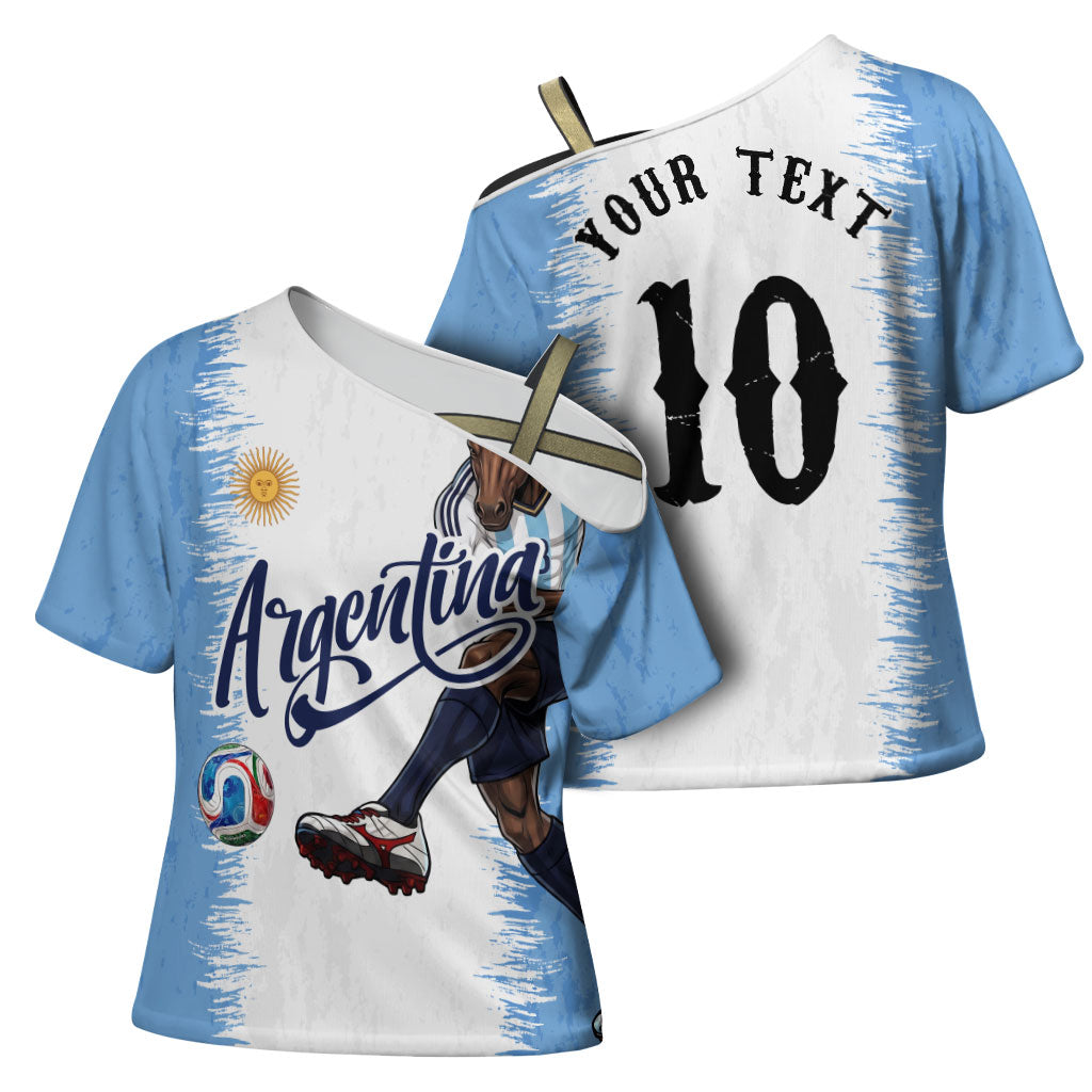 Personalized Argentina Football La Seleccion Cross Shoulder Shirt Argentinian Horse Soccer Mascot Patriotic Grunge