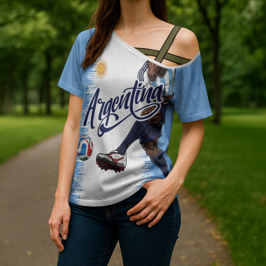 Personalized Argentina Football La Seleccion Cross Shoulder Shirt Argentinian Horse Soccer Mascot Patriotic Grunge