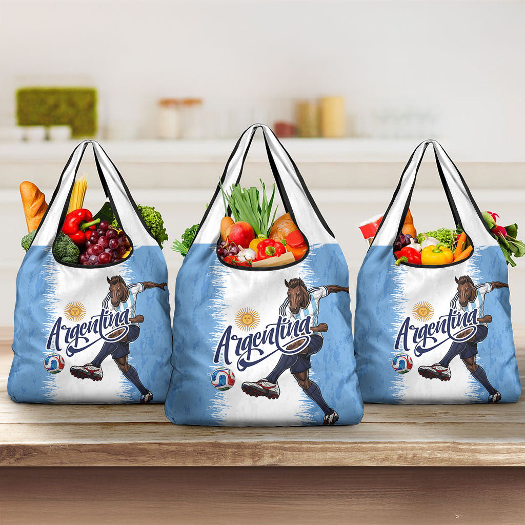 Argentina Football La Seleccion Grocery Bag Argentinian Horse Soccer Mascot Patriotic Grunge