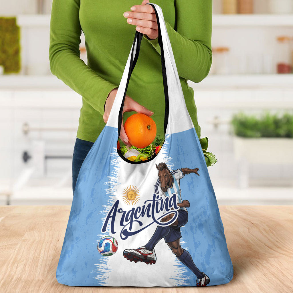 Argentina Football La Seleccion Grocery Bag Argentinian Horse Soccer Mascot Patriotic Grunge