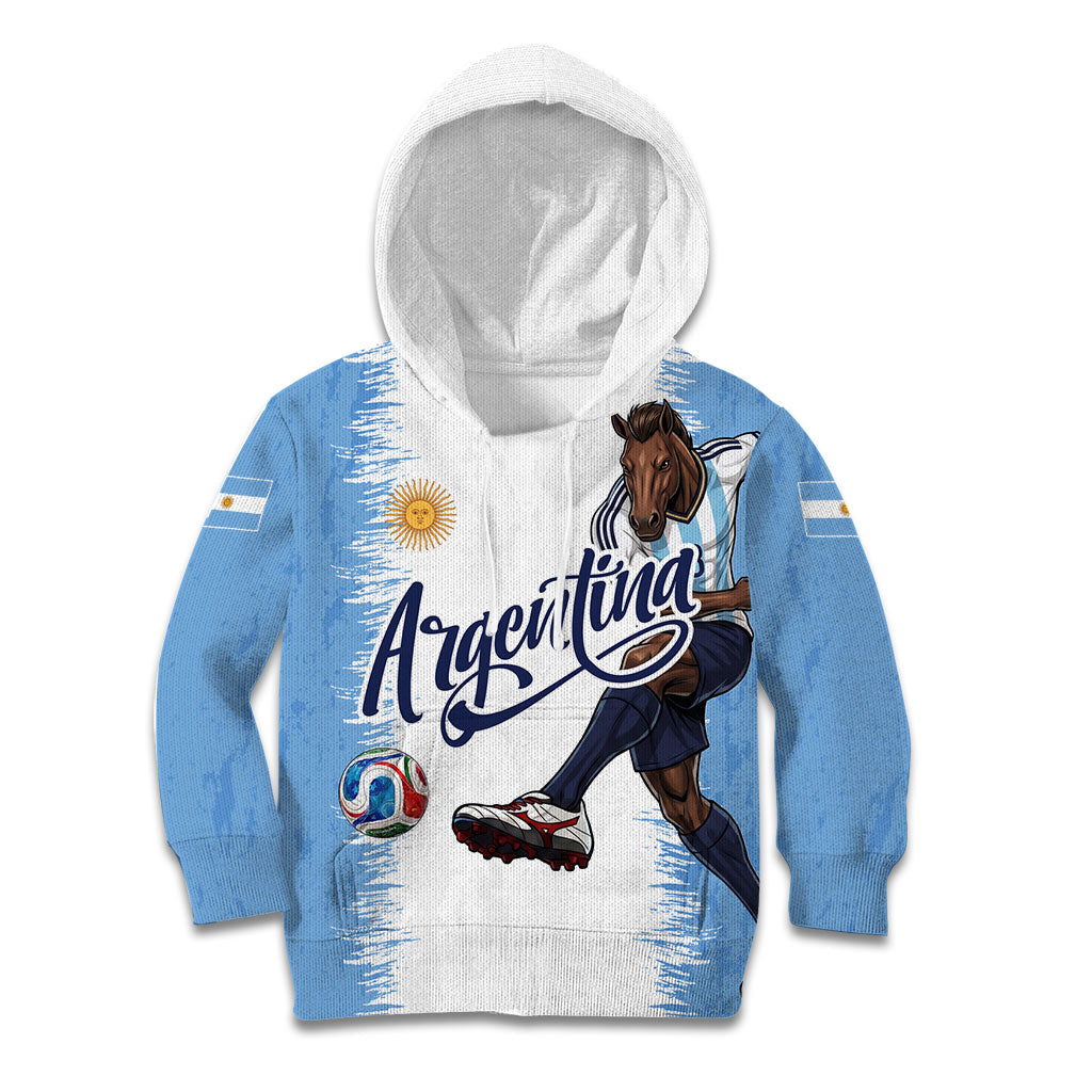 Personalized Argentina Football La Seleccion Kid Hoodie Argentinian Horse Soccer Mascot Patriotic Grunge