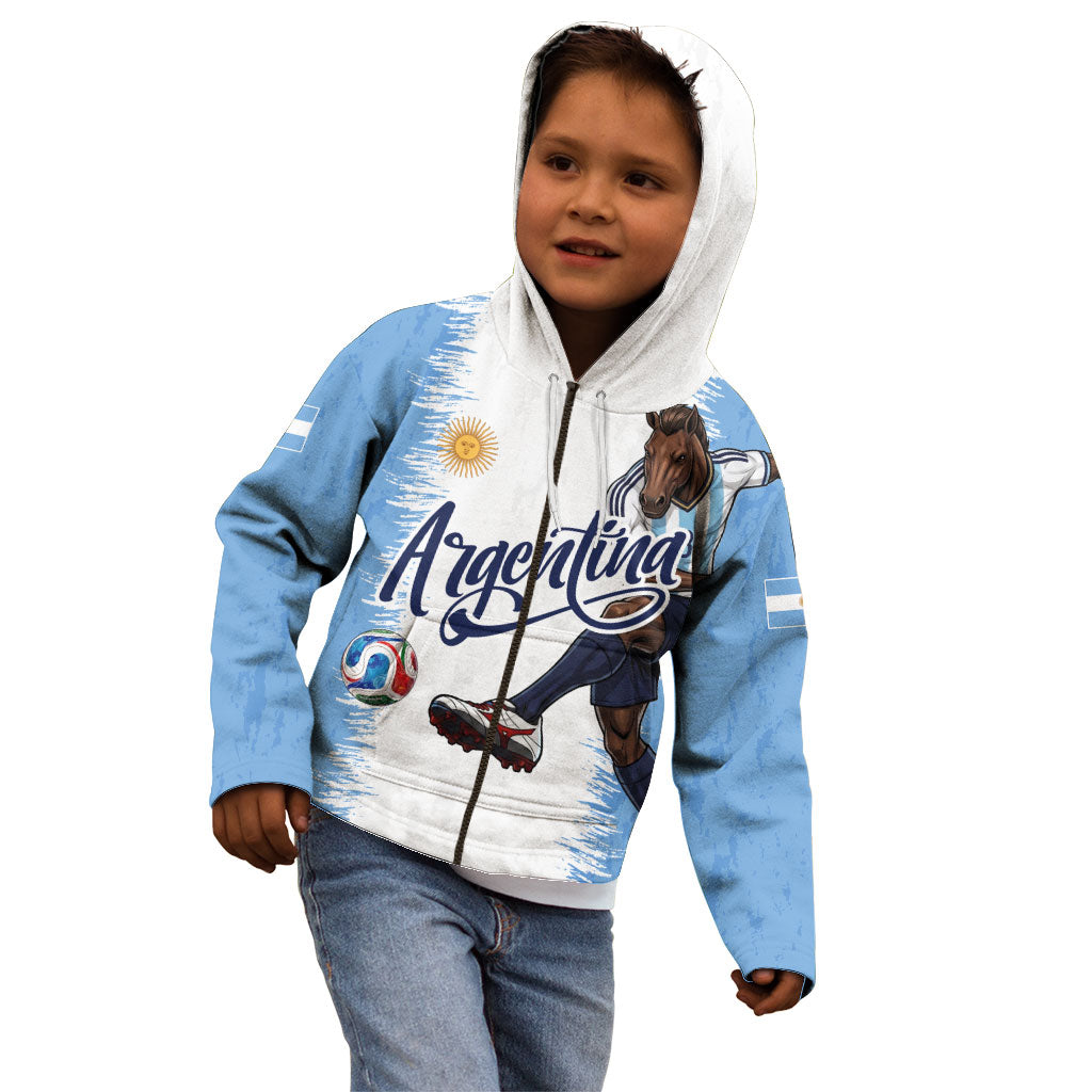 Personalized Argentina Football La Seleccion Kid Hoodie Argentinian Horse Soccer Mascot Patriotic Grunge