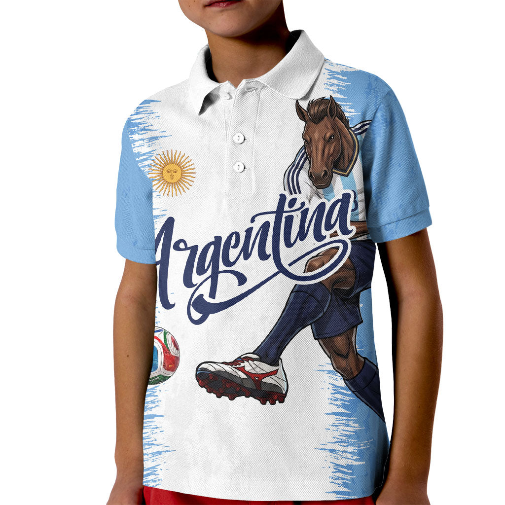 Personalized Argentina Football La Seleccion Kid Polo Shirt Argentinian Horse Soccer Mascot Patriotic Grunge