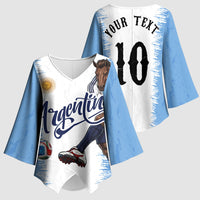 Personalized Argentina Football La Seleccion Kimono Sleeve Blouse Argentinian Horse Soccer Mascot Patriotic Grunge