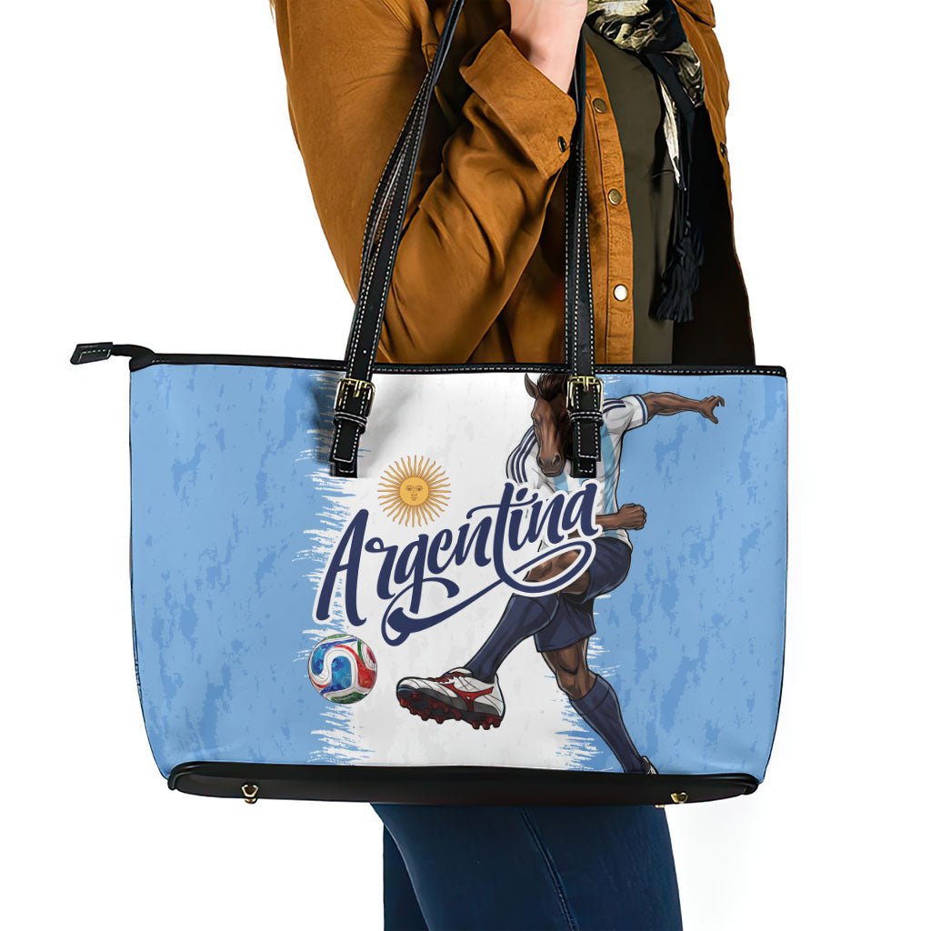 Argentina Football La Seleccion Leather Tote Bag Argentinian Horse Soccer Mascot Patriotic Grunge