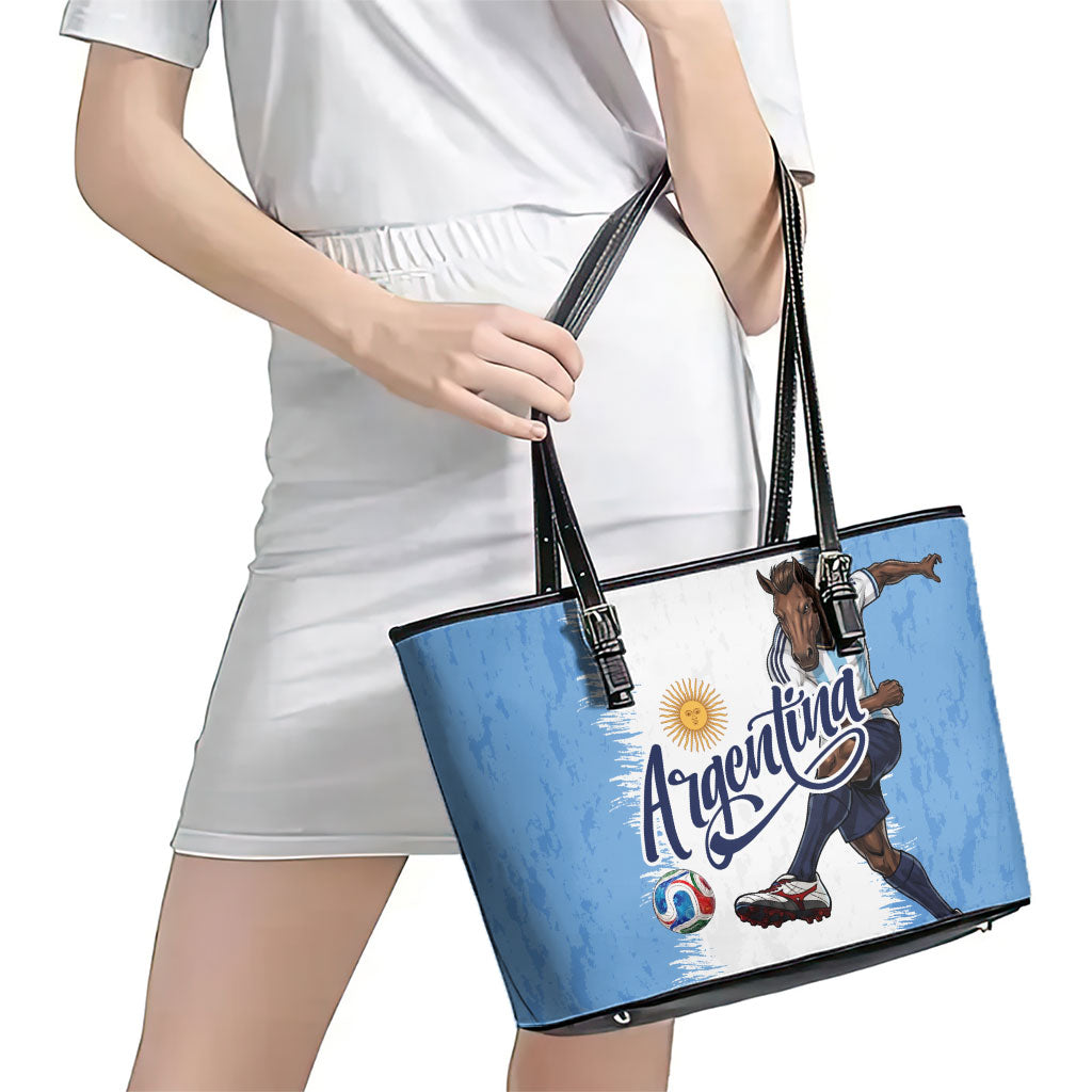 Argentina Football La Seleccion Leather Tote Bag Argentinian Horse Soccer Mascot Patriotic Grunge