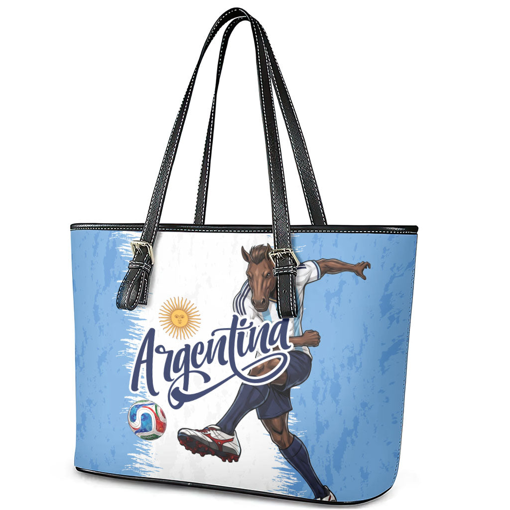 Argentina Football La Seleccion Leather Tote Bag Argentinian Horse Soccer Mascot Patriotic Grunge