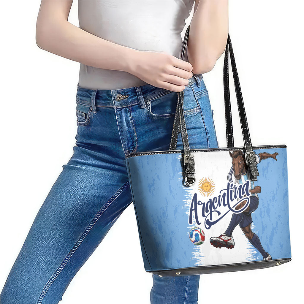 Argentina Football La Seleccion Leather Tote Bag Argentinian Horse Soccer Mascot Patriotic Grunge