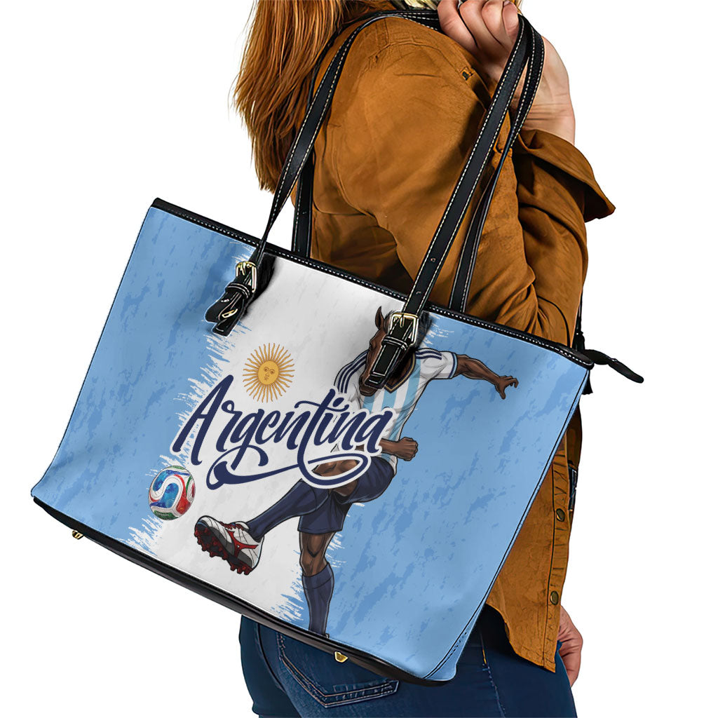 Argentina Football La Seleccion Leather Tote Bag Argentinian Horse Soccer Mascot Patriotic Grunge