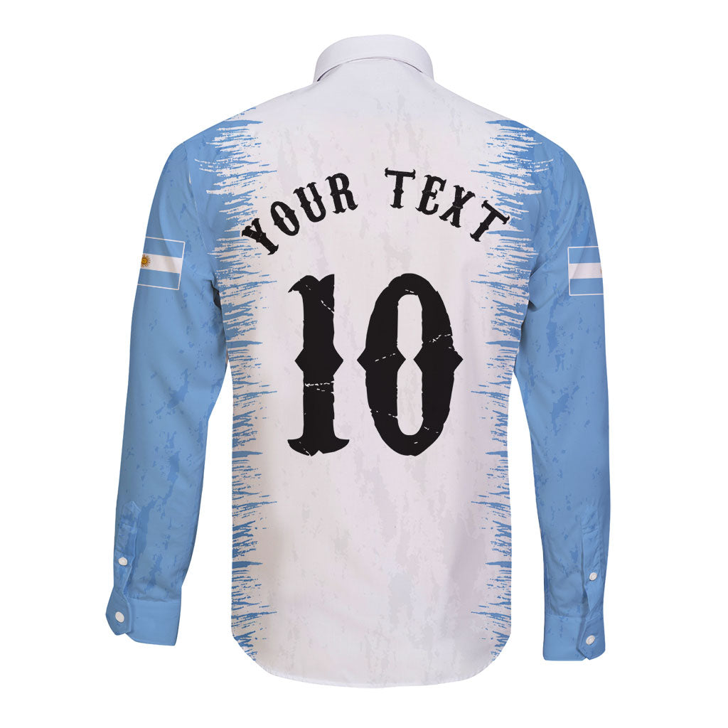 Personalized Argentina Football La Seleccion Long Sleeve Button Shirt Argentinian Horse Soccer Mascot Patriotic Grunge