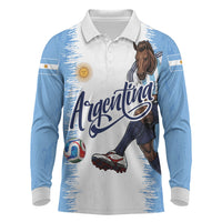 Personalized Argentina Football La Seleccion Long Sleeve Polo Shirt Argentinian Horse Soccer Mascot Patriotic Grunge