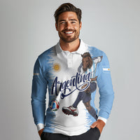 Personalized Argentina Football La Seleccion Long Sleeve Polo Shirt Argentinian Horse Soccer Mascot Patriotic Grunge