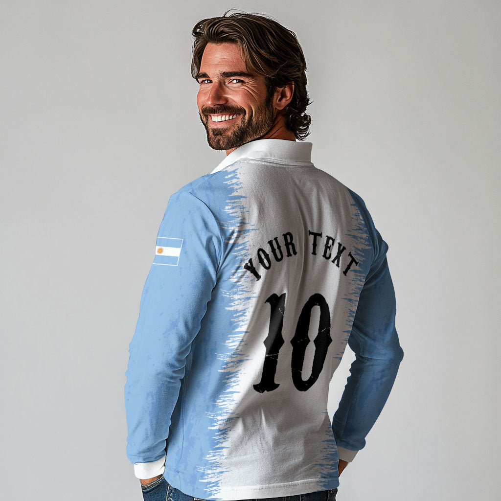 Personalized Argentina Football La Seleccion Long Sleeve Polo Shirt Argentinian Horse Soccer Mascot Patriotic Grunge
