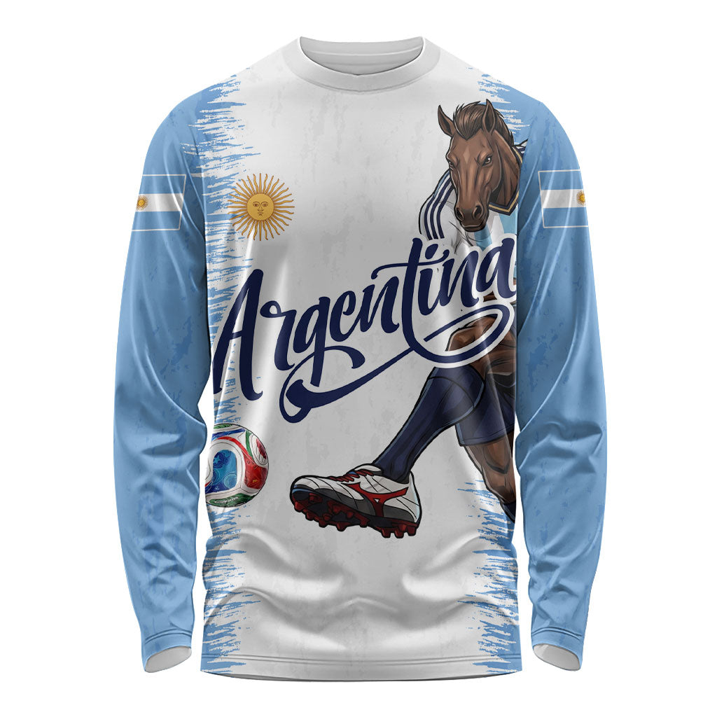 Personalized Argentina Football La Seleccion Long Sleeve Shirt Argentinian Horse Soccer Mascot Patriotic Grunge