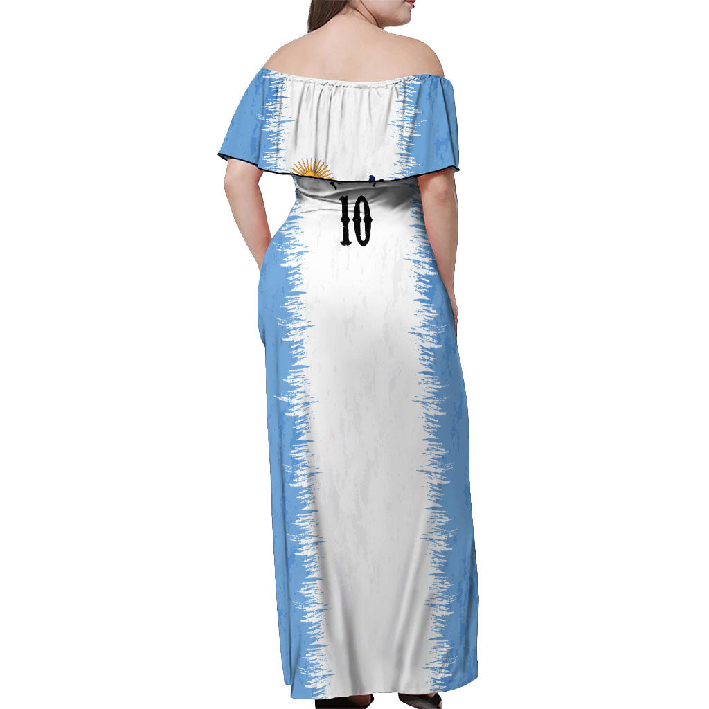Personalized Argentina Football La Seleccion Off Shoulder Maxi Dress Argentinian Horse Soccer Mascot Patriotic Grunge