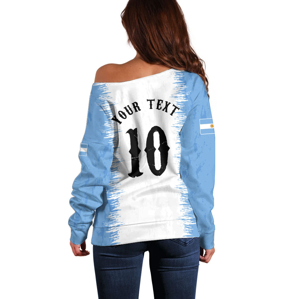 Personalized Argentina Football La Seleccion Off Shoulder Sweater Argentinian Horse Soccer Mascot Patriotic Grunge