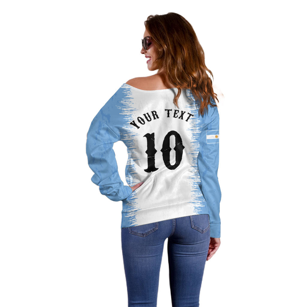 Personalized Argentina Football La Seleccion Off Shoulder Sweater Argentinian Horse Soccer Mascot Patriotic Grunge