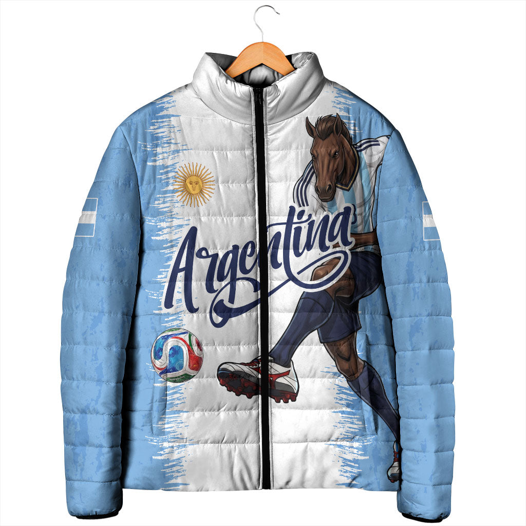 Personalized Argentina Football La Seleccion Padded Jacket Argentinian Horse Soccer Mascot Patriotic Grunge