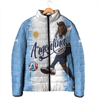 Personalized Argentina Football La Seleccion Padded Jacket Argentinian Horse Soccer Mascot Patriotic Grunge